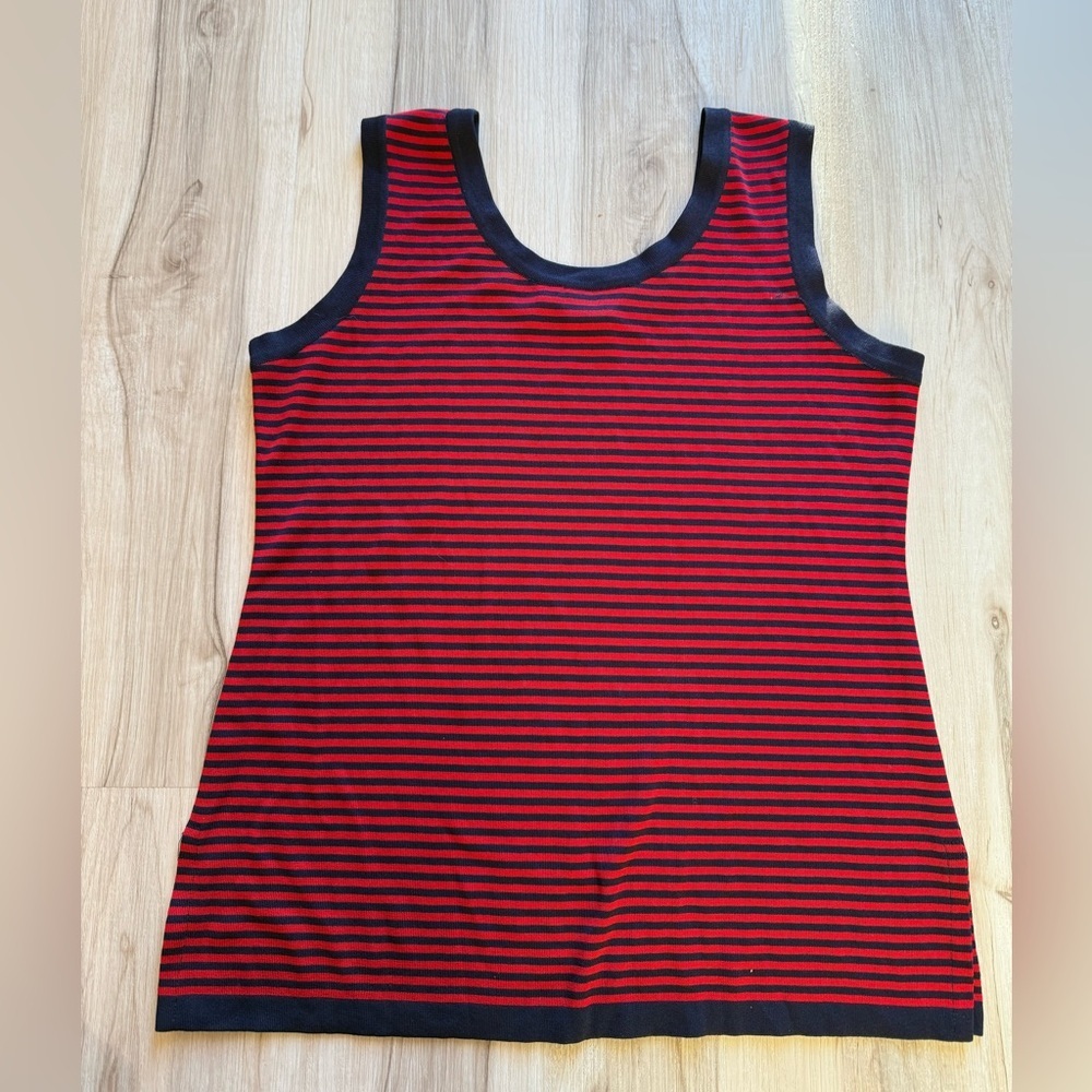 Exclusively Misook Women's Medium blue & Red Striped Knit Tank Top Acrylic M - Picture 2 of 5